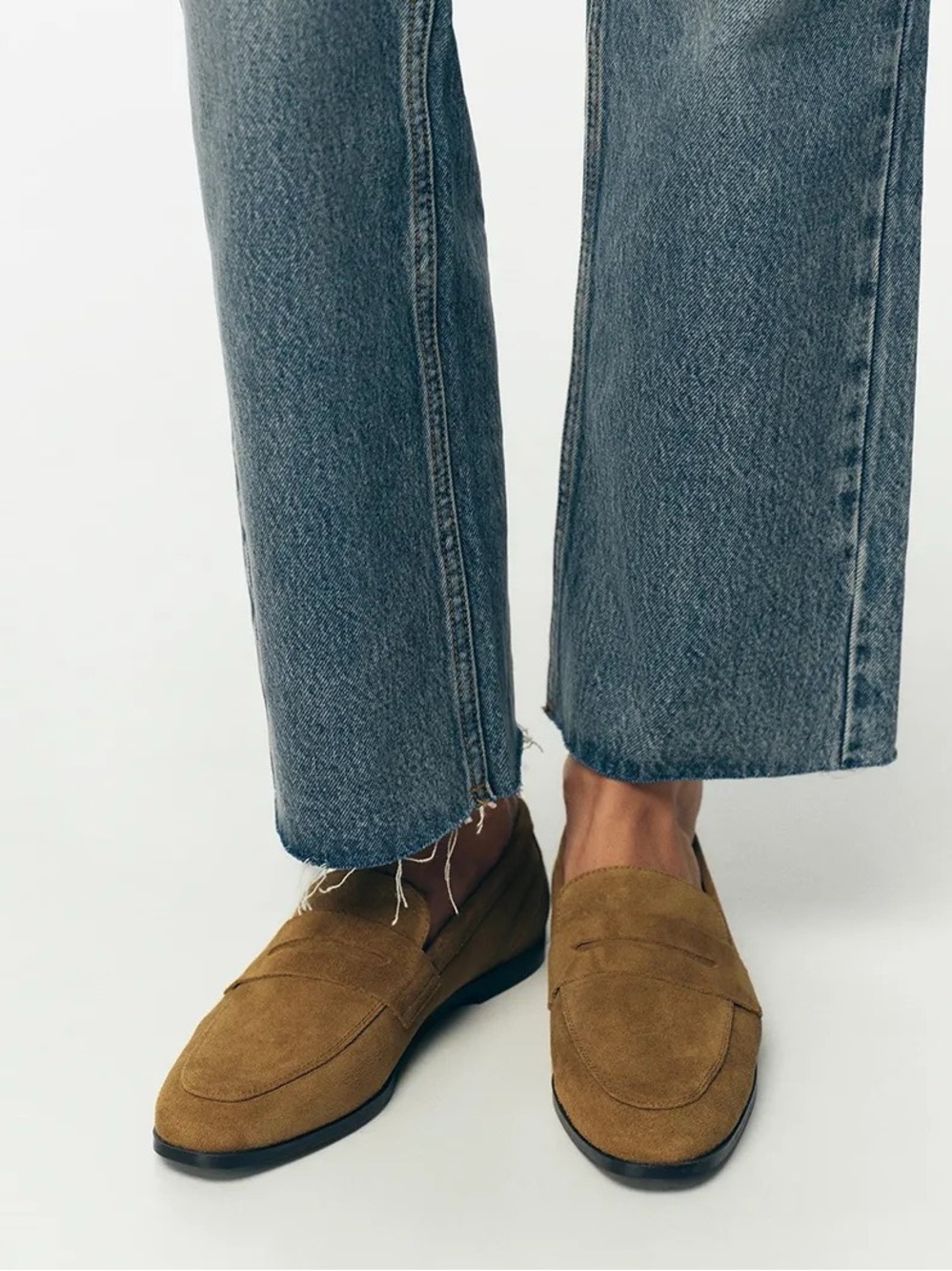 Zara Tan Brown Soft Suede Penny Loafers Size 40/ 9 Round toe Fall Autumn Earthy